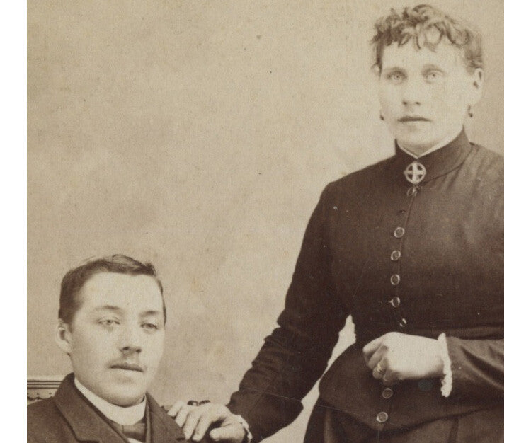1870S CADILLAC, MICH, MAN + WIFE IDED MR + MRS C WESTMAN, PHOTO BY BRAGG