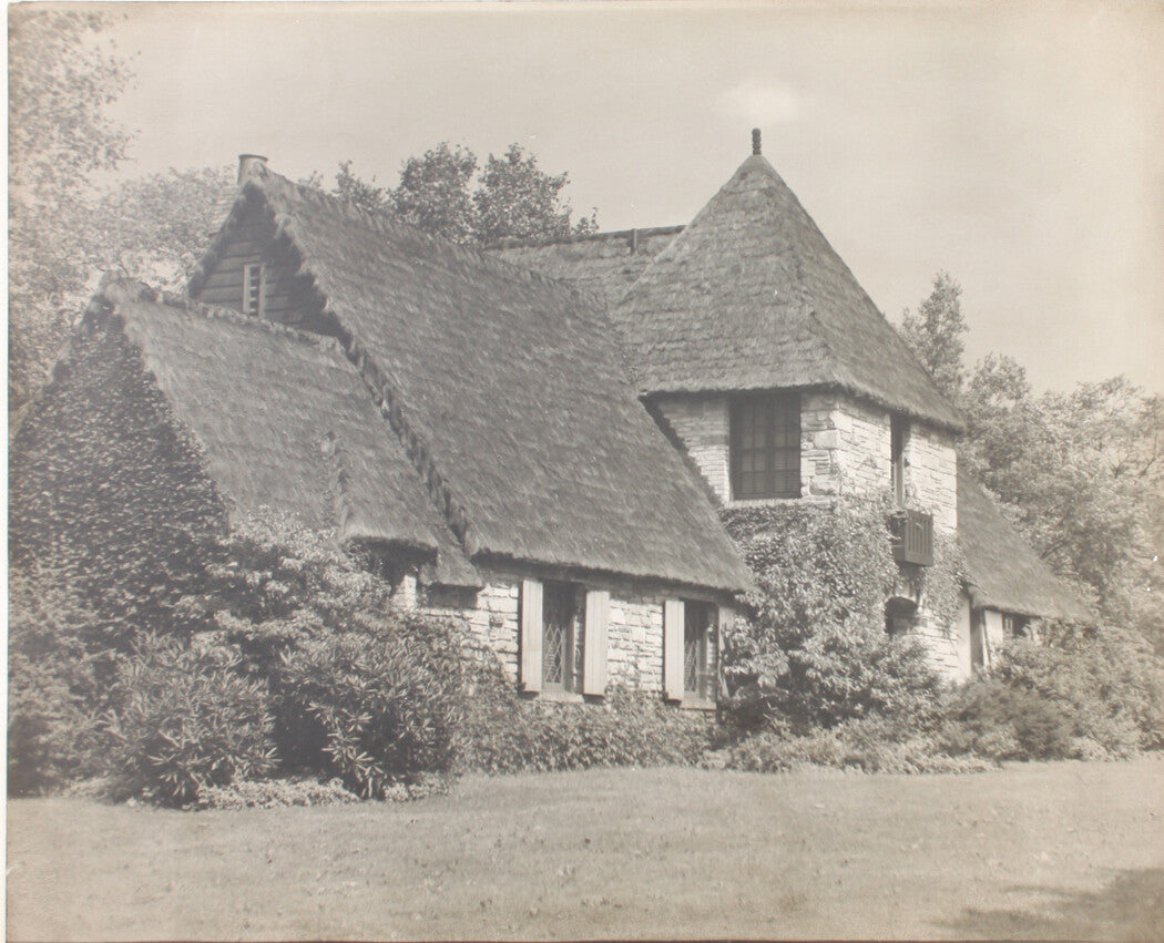 Antique Vintage 14x17 Silver Print Cottage With Thatched Roof Photograph