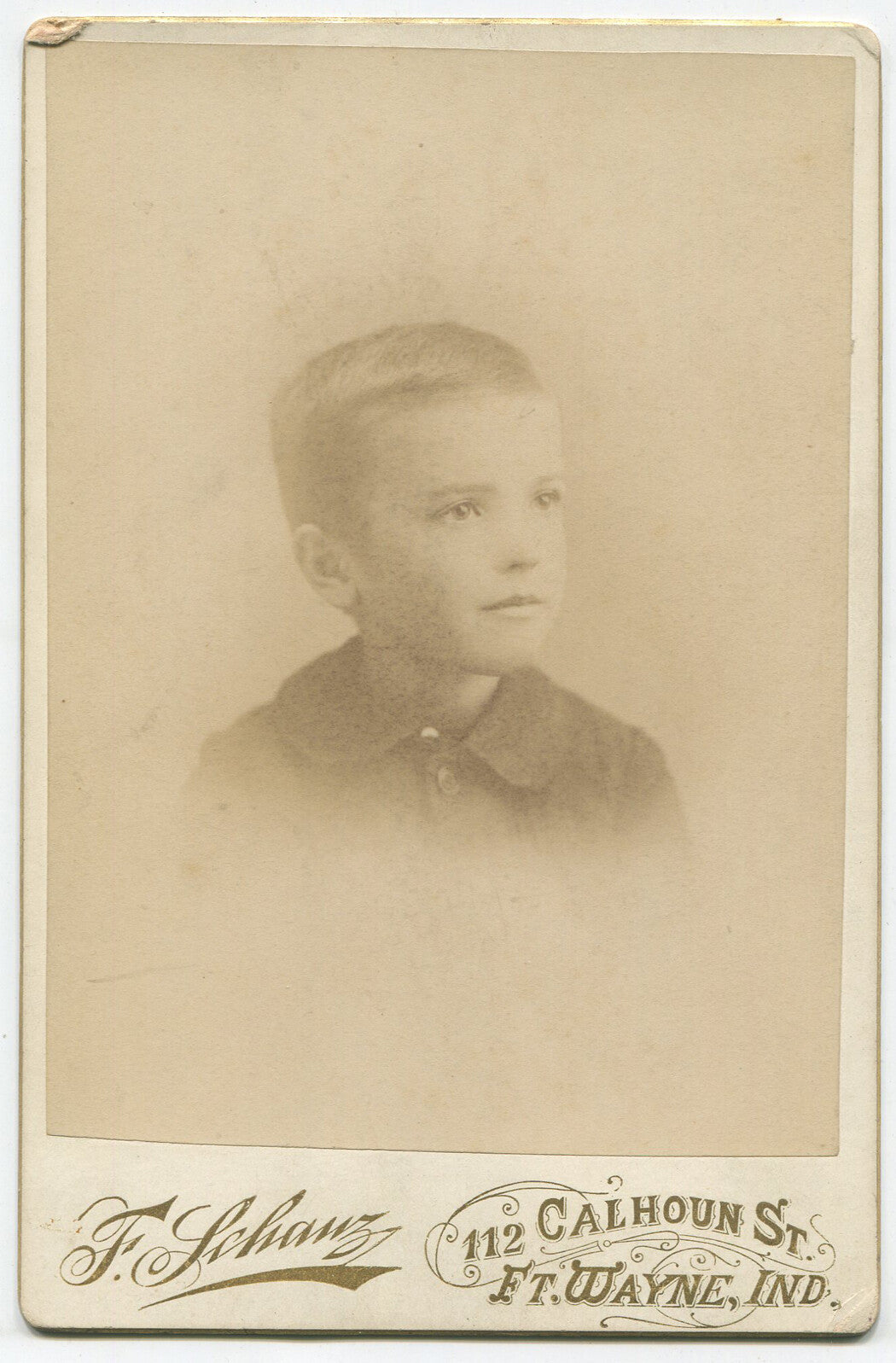VERY CUTE, INNOCENT LOOKING BOY. CABINET CARD. FT WAYNE, IND.