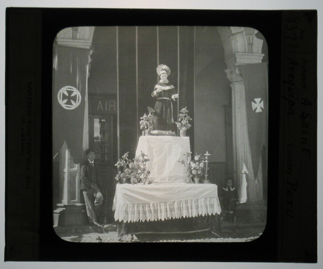 Vintage Arequipa Peru Lantern Slide - Rare Original 3.25x4 in Magic Lantern Photo, Saint Celebration