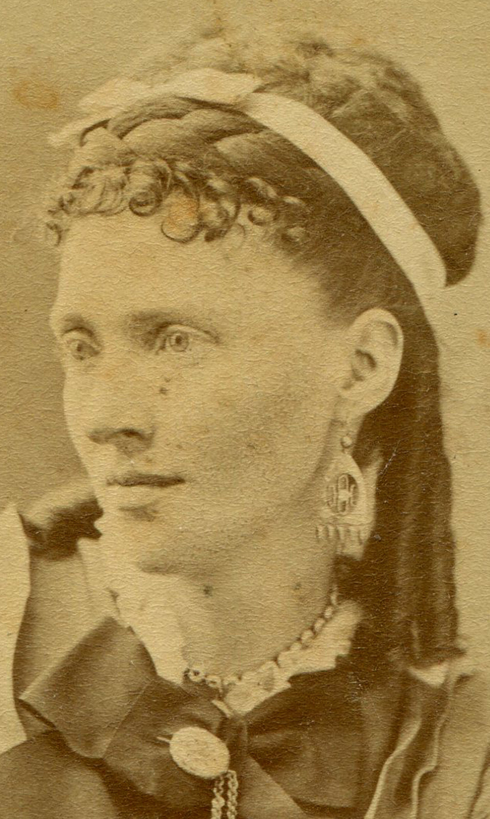 WOMAN, HEADBAND, LONG RINGLET CURLS. CDV. BOSTON, MASS.