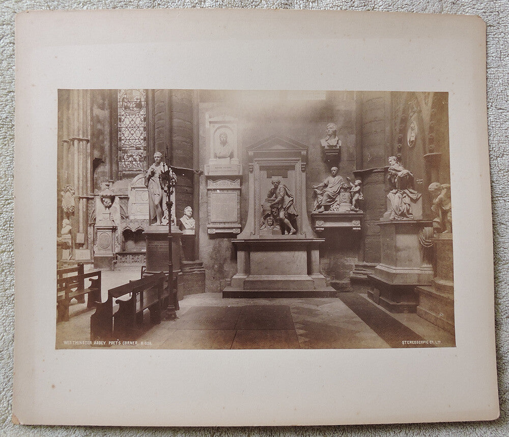 7 X11" VINT ALBUMEN PRINT, STATUES/BUSTS, LONDON, WESTMINSTER ABBEY POETS CORNER