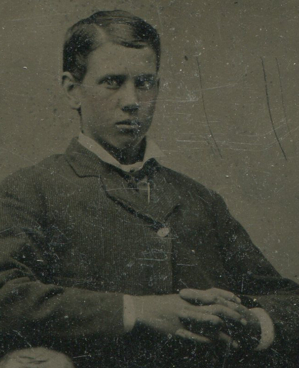 Vintage Tintype Photo - Young Man Seated, Crossed Legs, Smug Look