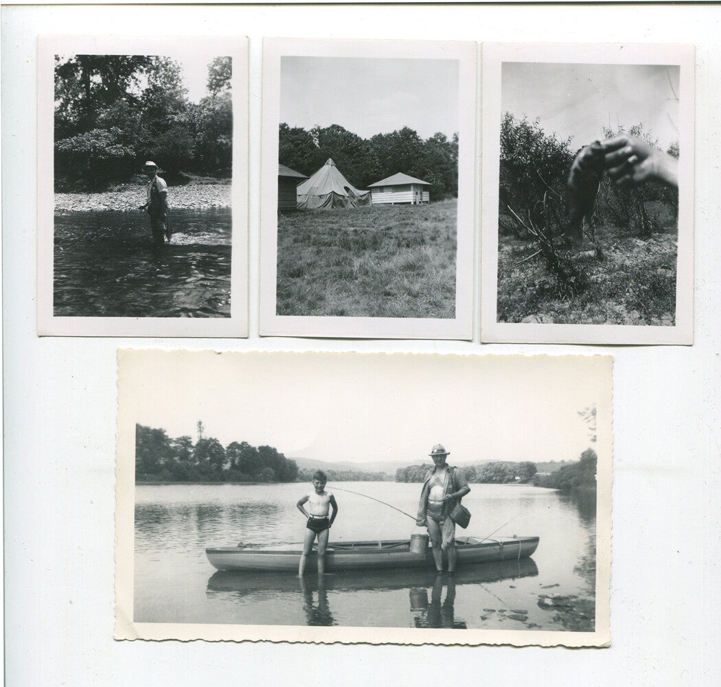 Vintage 1950s Black & White Photo Prints - Father and Son Fishing, 4-Print Set, 3.5x2.5 to 6 in, with wear