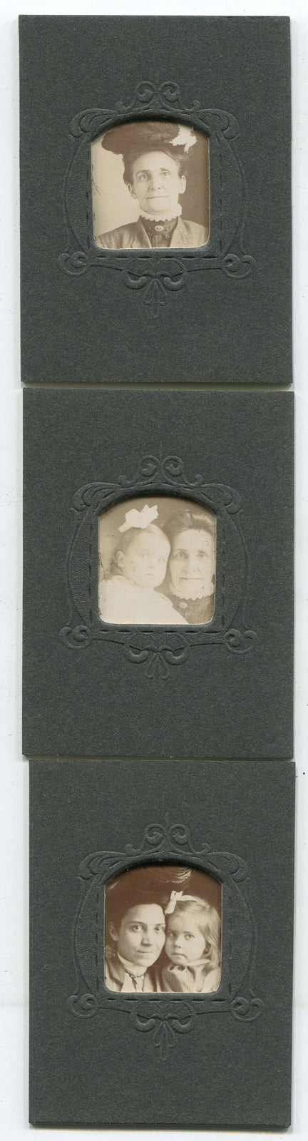 MOTHER POSED CHEEK TO CHEEK WITH DAUGHTER. 3 SET PHOTOS IN PERIOD PAPER MATS.