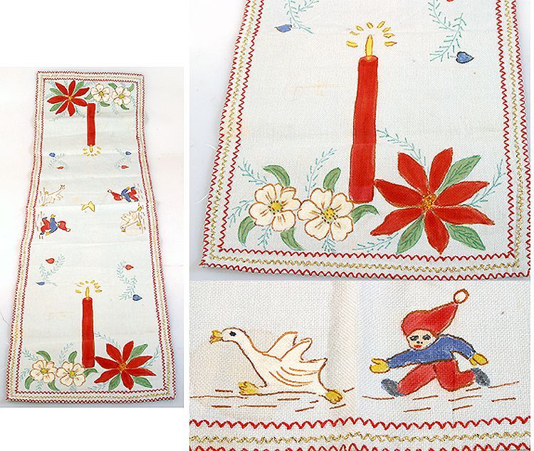 HAND MADE TABLE RUNNER WITH BOY CHASING GEESE