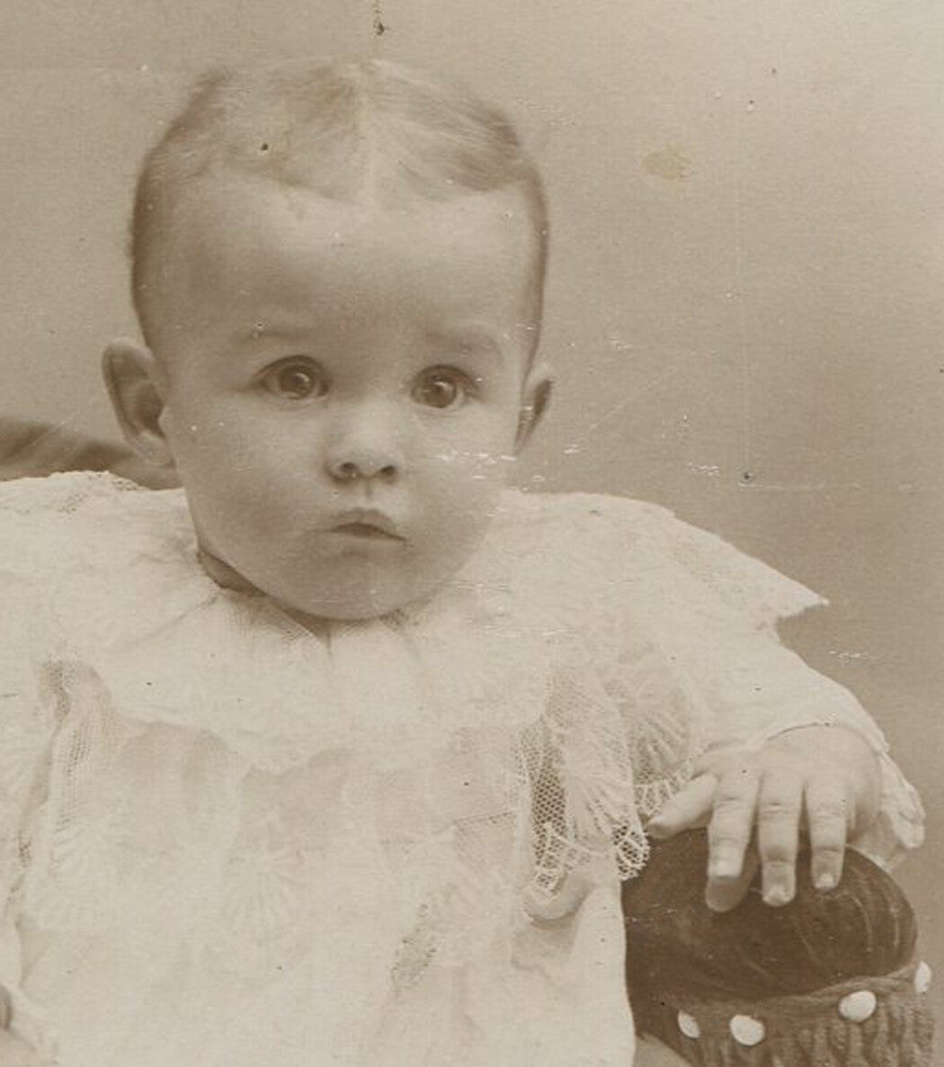 TODDLER READY TO GET OFF THE POSING CHAIR. CABINET CARD.
