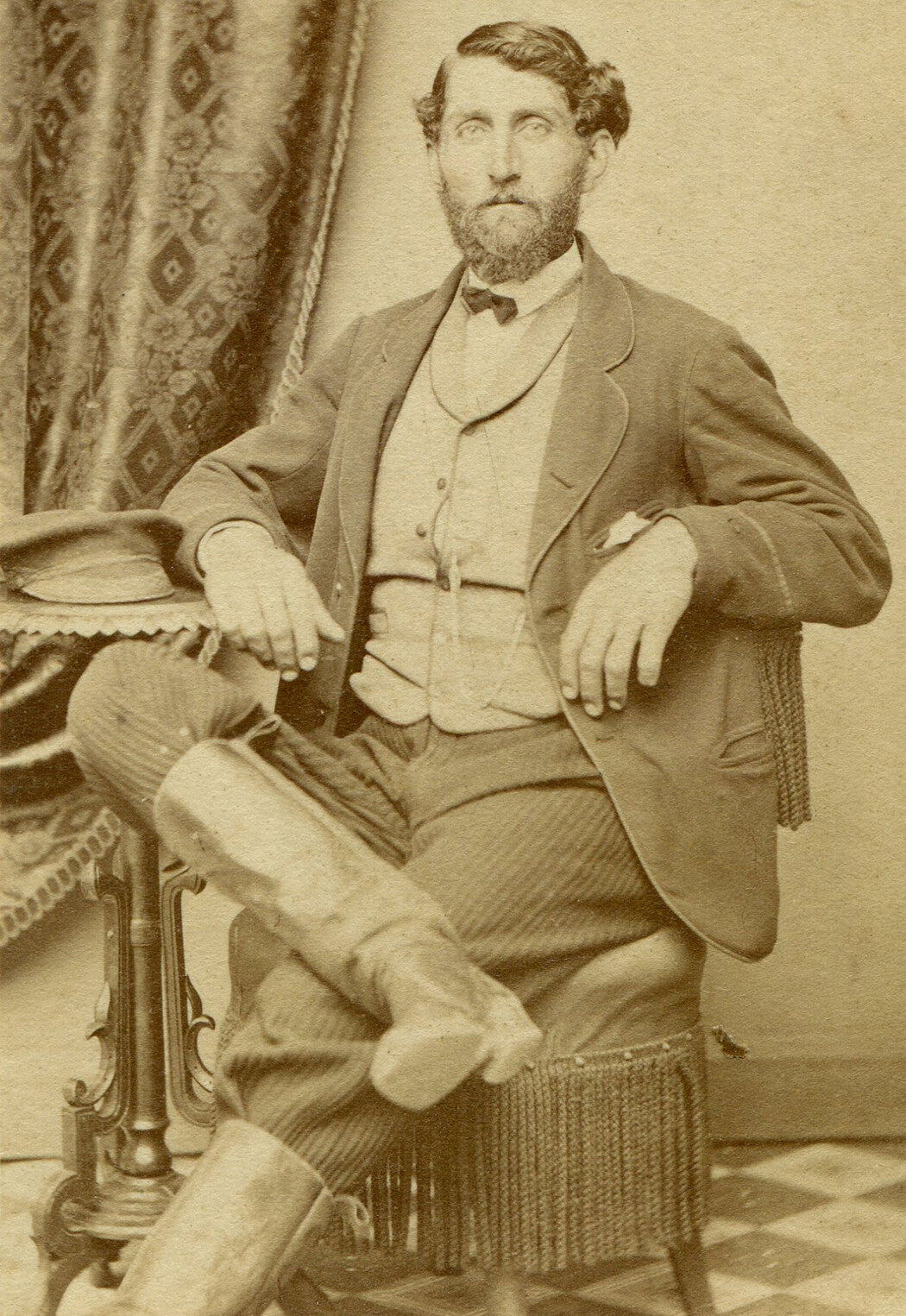 MAN POSED WITH FISHERMAN CAP AND HIGH BOOTS. CDV.