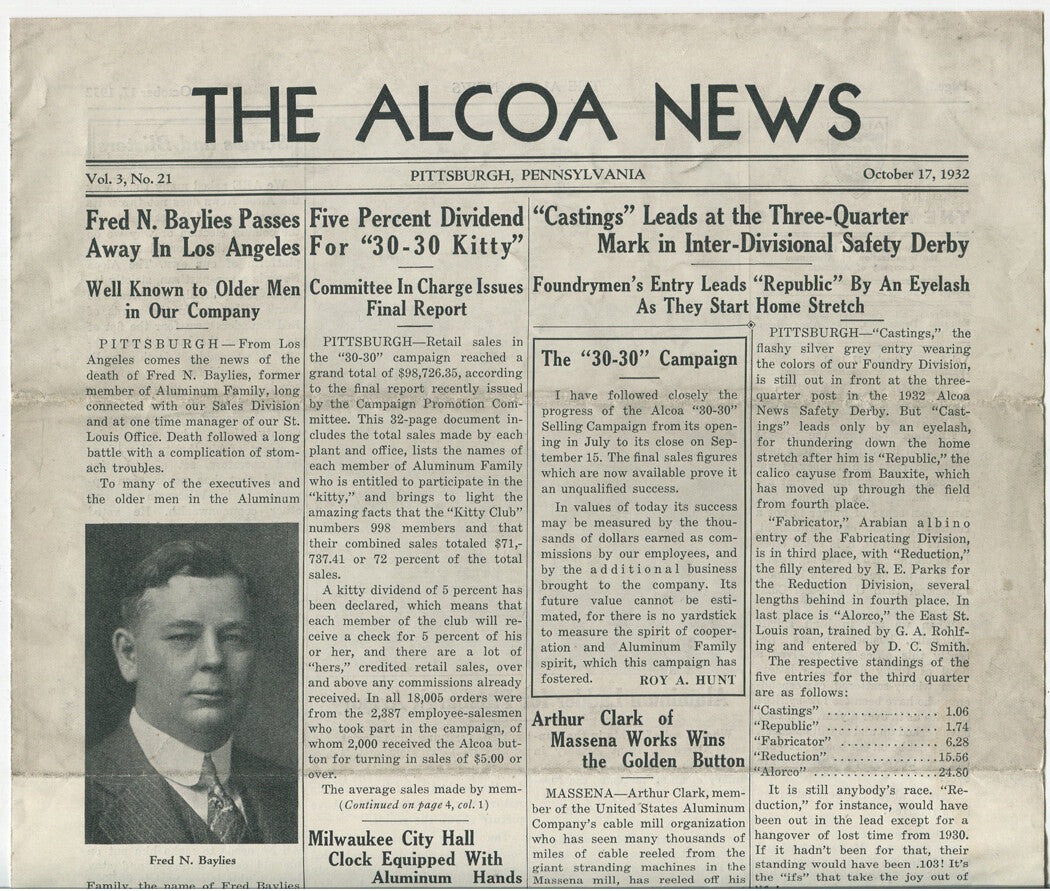 THE ALCOA NEWS, OCTOBER 17, 1932. VINTAGE NEWSPAPER.
