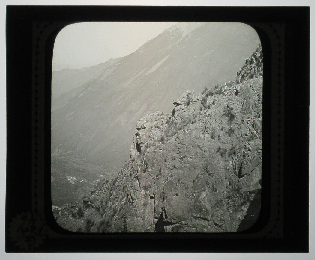 Vintage Peru View from Oroya Railroad Photo on Glass Lantern Slide, 3.25x4 in, wear, original