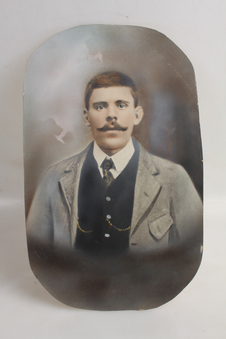 12X19 CONVEX PORTRAIT OF YOUNG MAN W/ STUNNING BLUE EYES - HAND COLORED