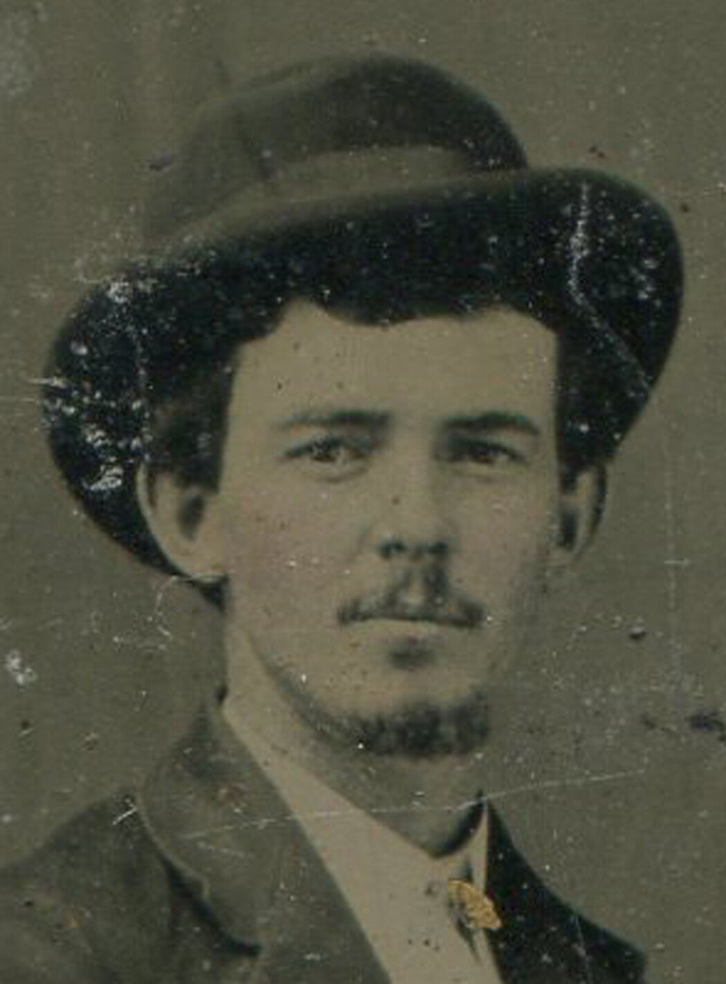 Original Tintype Photo: Young Man with Hat Hopes for Facial Hair Portrait