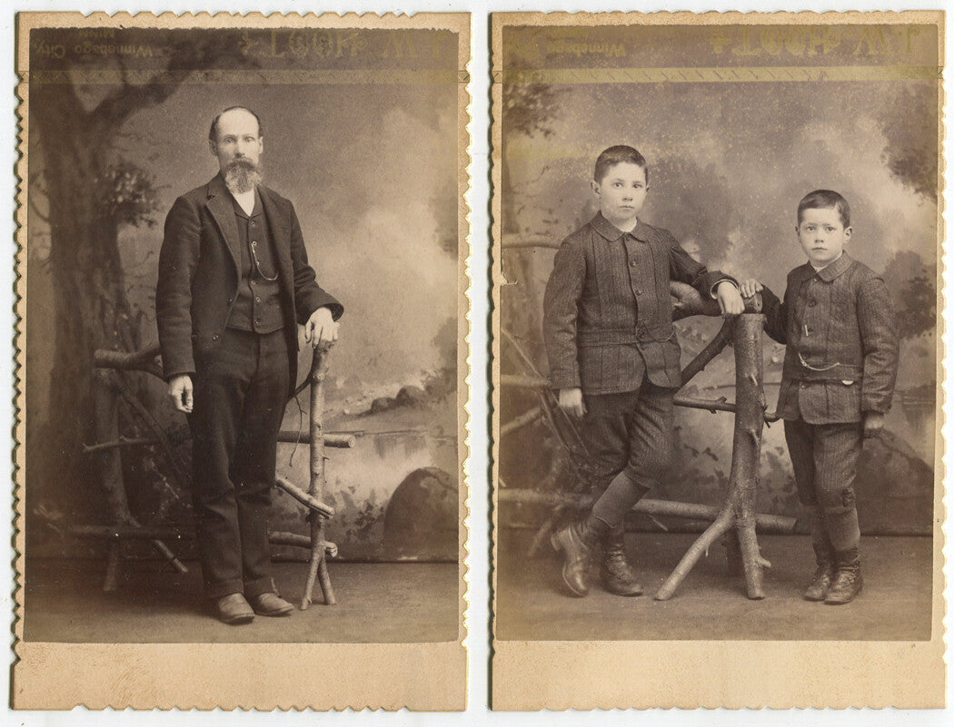 Vintage Cabinet Card Photo: Brothers in Identical Outfits, Father Beard
