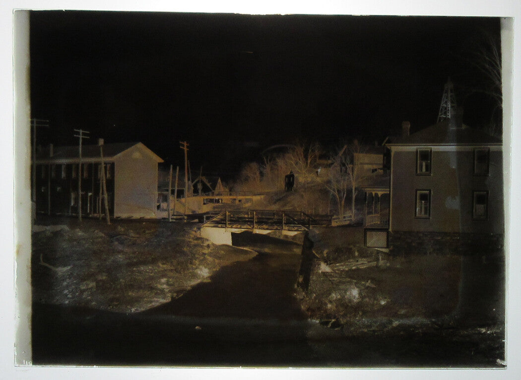 ALLEGHENY COUNTY, PA. BRIDGE AND STREAM. 5 X 7 GLASS PLATE NEGATIVE,CIRCA 1910s.