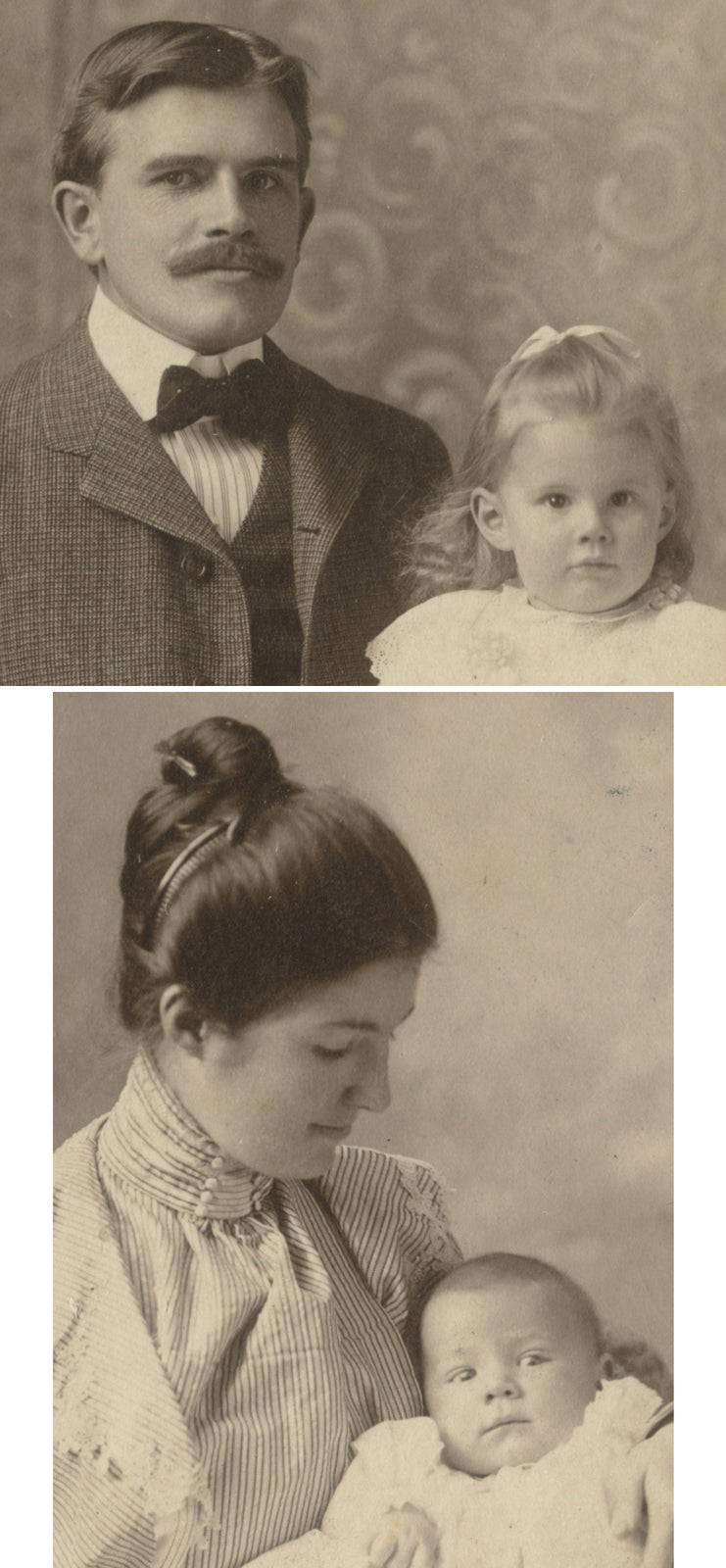 NEWTON, MASS, UNIQUE SIDE BY SIDE PHOTOS FATHER, MOTHER W/ CHILDREN IDED ON BACK