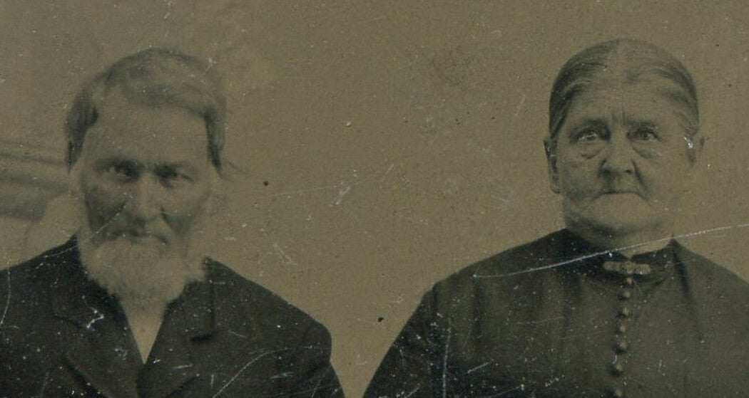 Vintage Tintype Photo Very Round Old Woman with Grumpy Old Man True Love