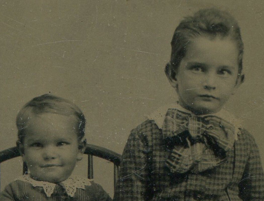 Tintype of Very Cute Young Siblings Plotting World Domination Vintage Photo