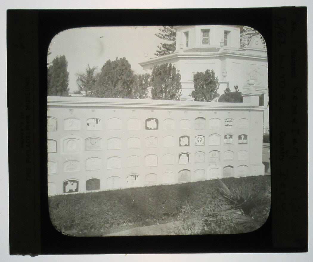 Vintage Cemetery Peru Photo on Glass Lantern Slide, 3.25x4 in, Original, Shows Wear