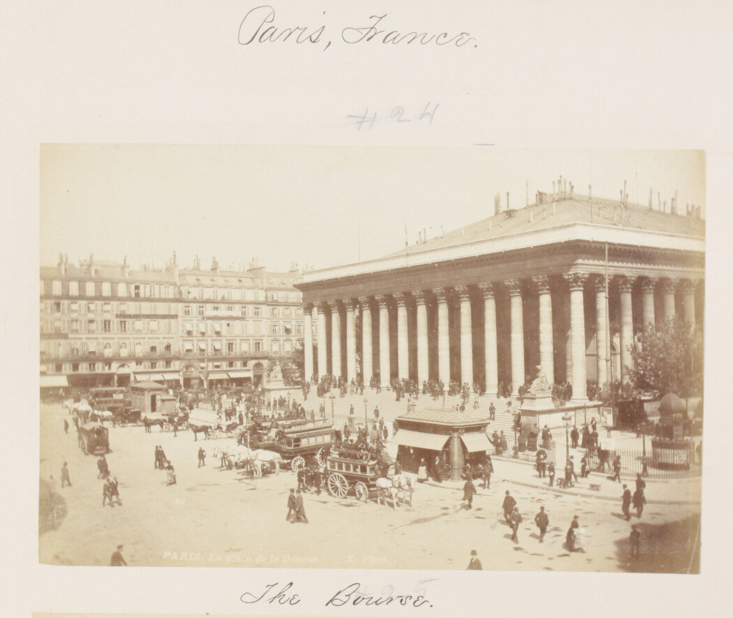 THE BOURSE, PARIS, FRANCE. STREET SCENE, CARRIAGE TRAFFIC. 8x10 reprint