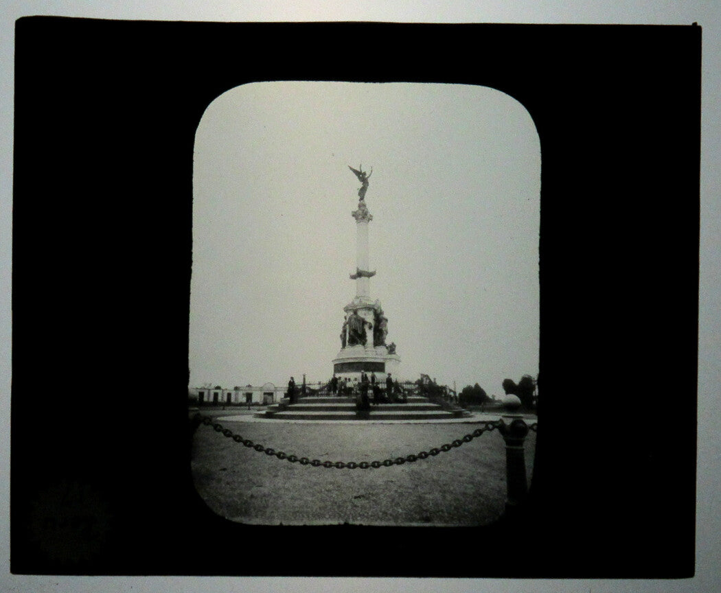 Vintage Lima Peru DOS DE MAYO Monument Photo on Glass Lantern Slide - 3.25x4 in, worn, original