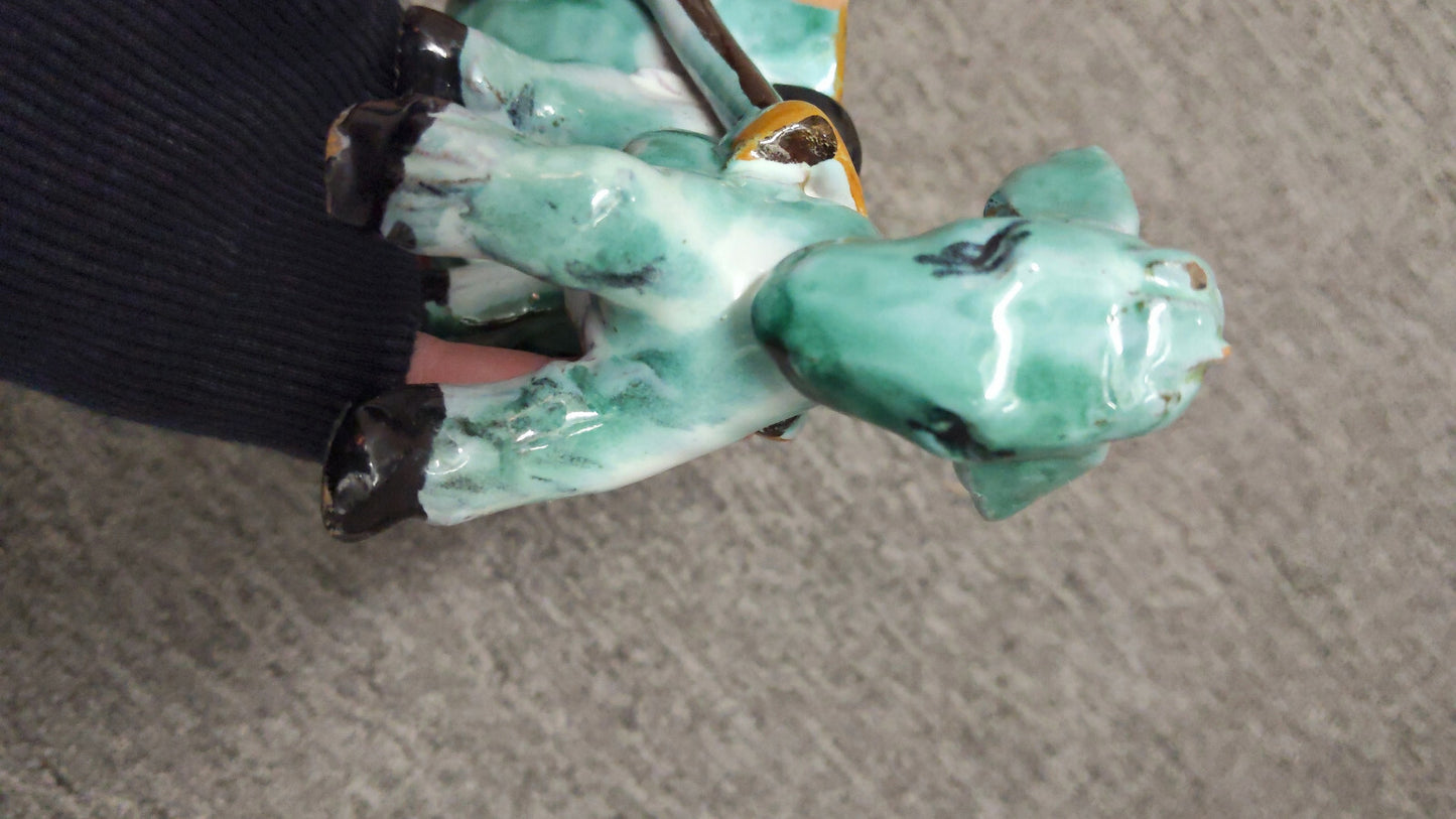 Vintage Donkey Cart Planter with Flower-Wheel Design, 8in Long by 3in High