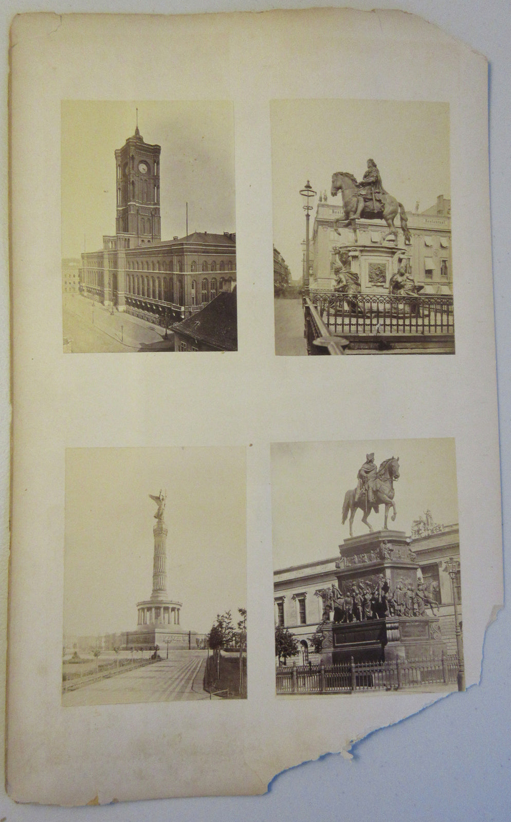 ARCHITECTURAL AND STATUE, EUROPEAN VIEWS. ALBUMEN PHOTOS ON ALBUM PAGE.