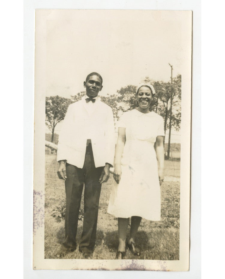 Vintage Photo: African American Couple (Man + Wife) Standing Outside - Original Snapshot