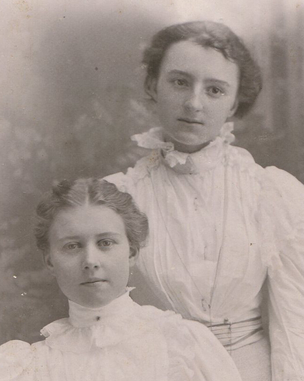 Original Vintage Cabinet Card Photo of Two Sisters, One Holding a Book - Dreamlike Wall Art for Gallery Wall