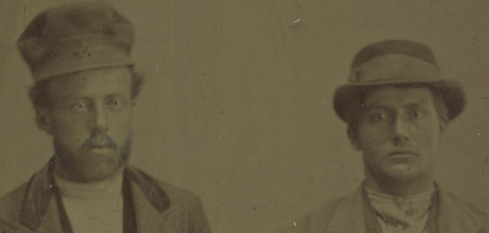 BOOTS, 2 MEN/BROTHERS, HATS + VESTS, 1/6 PLATE TINTYPE