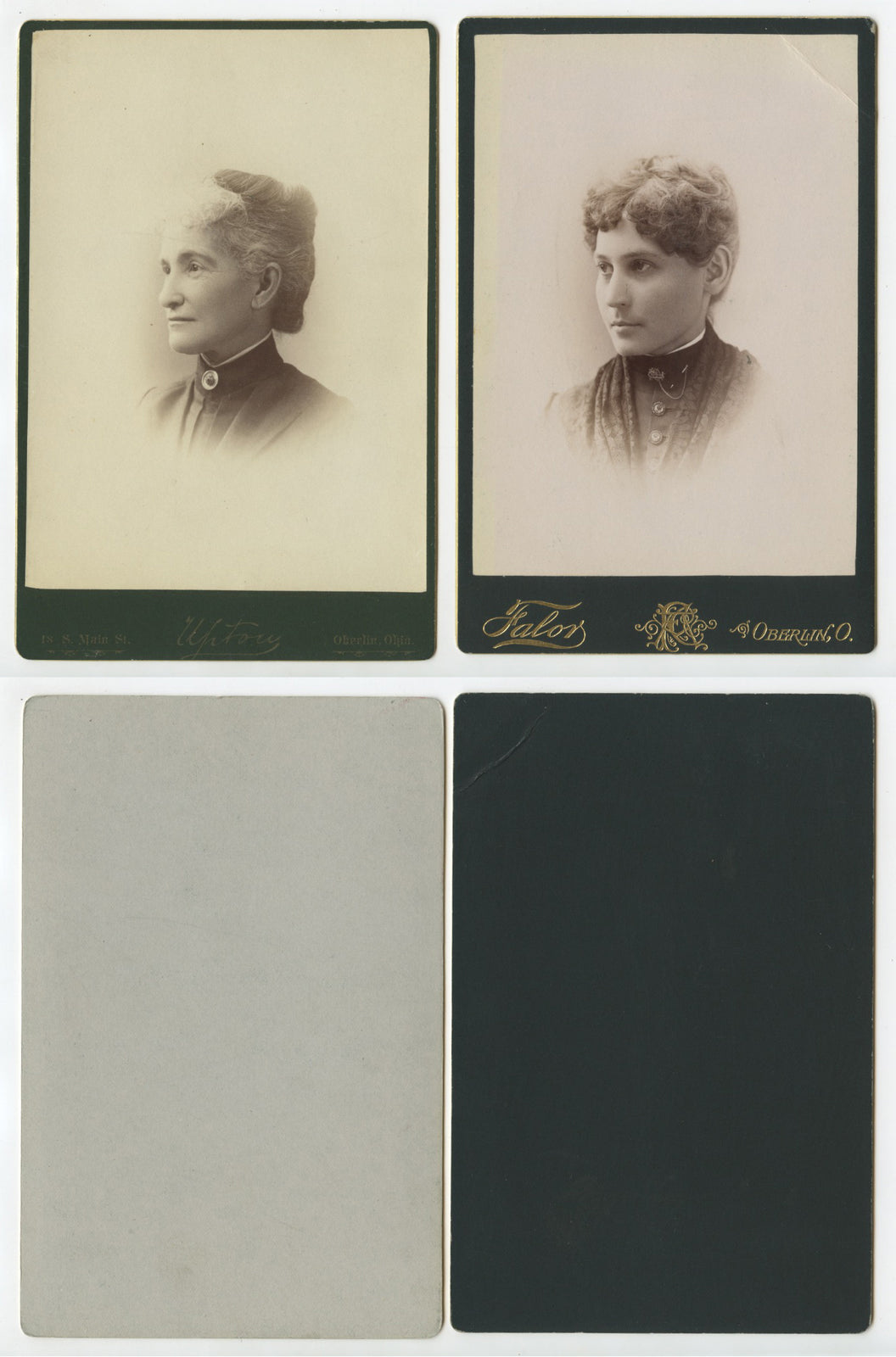 SET OF 4 CAB CARD PORTRAITS OF PEOPLE FROM OBERLIN, OH, 1 GRAPHIC BACK