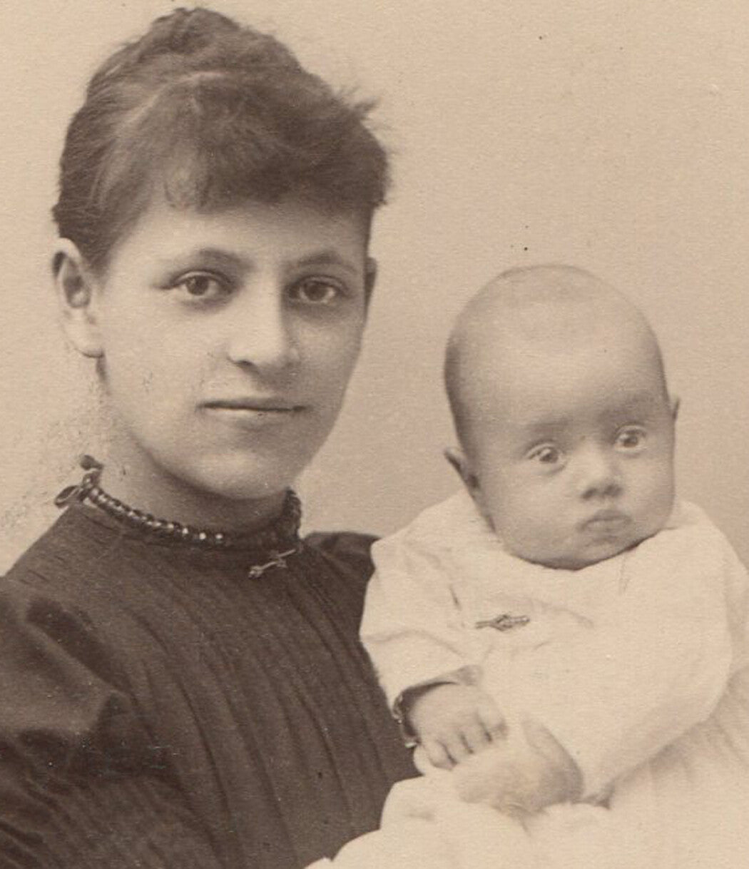Vintage Cabinet Card: Mother Holding Surprised Baby, Ogdensburg, NY - Original Old Photo