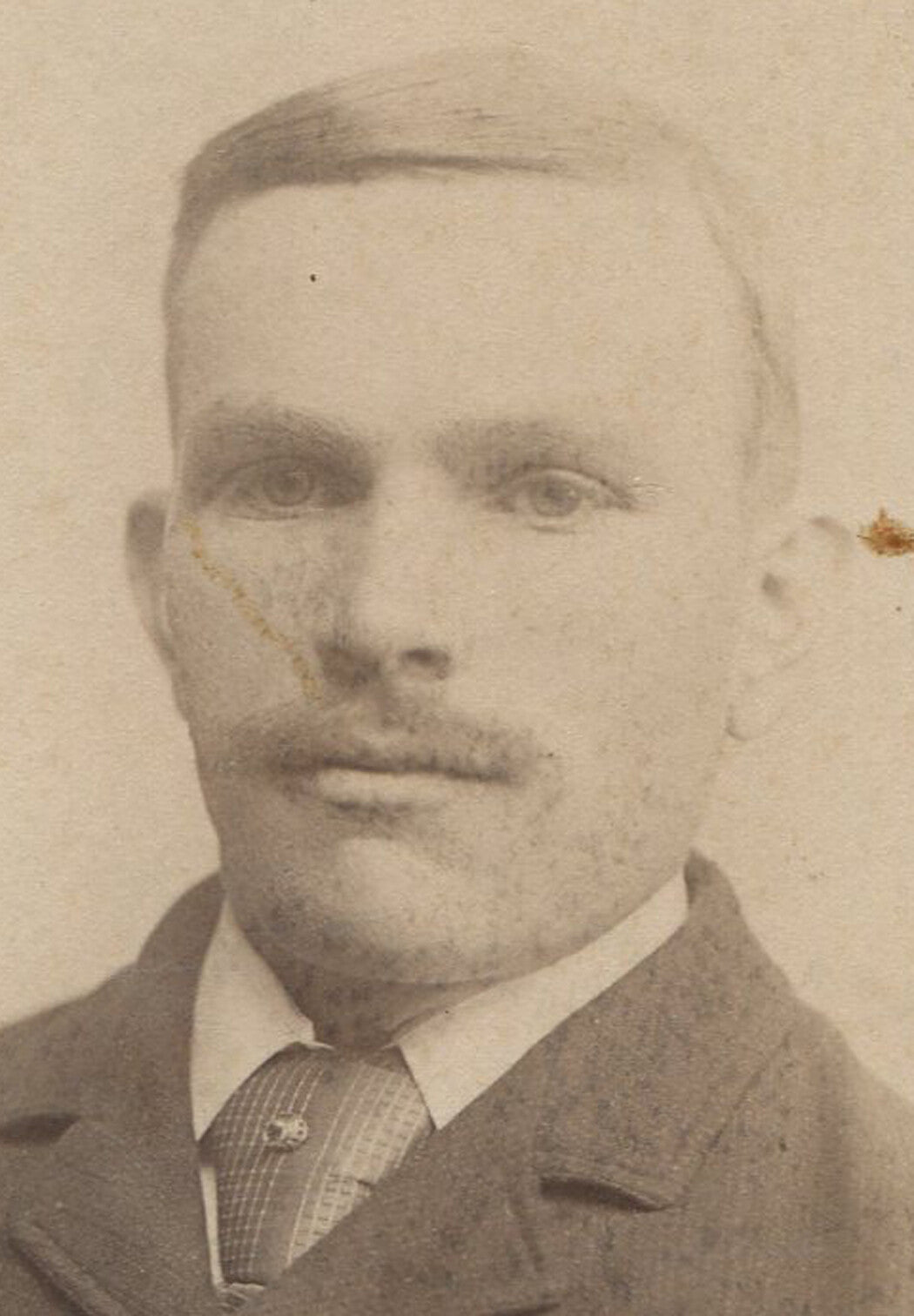 Vintage Cabinet Card Photo: Man with Mustache, Chewing on Card Corner, Sing-Sing NY