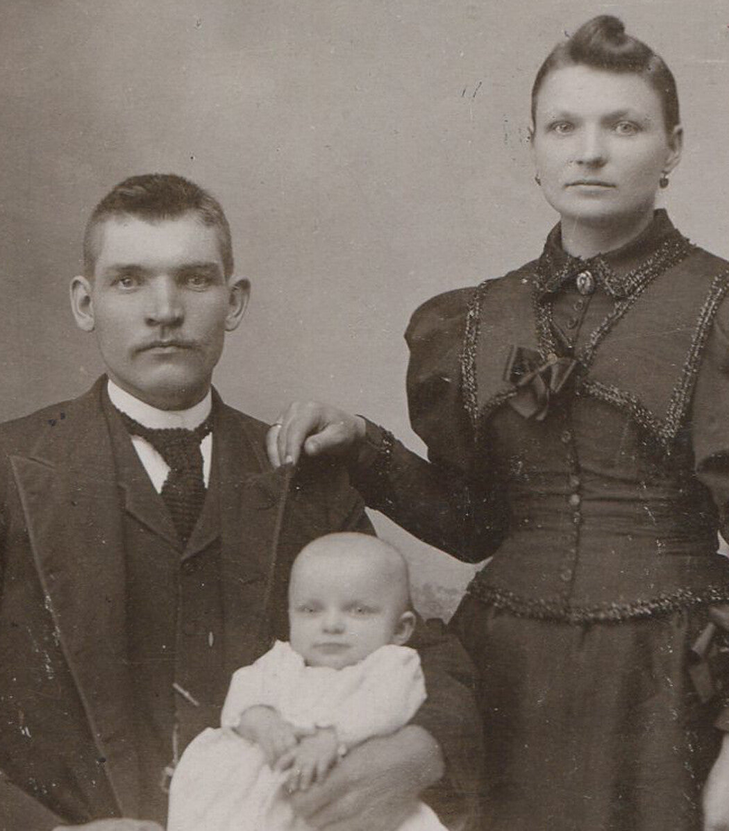 Vintage Cabinet Card Photo: New Parents, Sleep-Deprived, Overlord Baby on Lap - Allegheny, PA