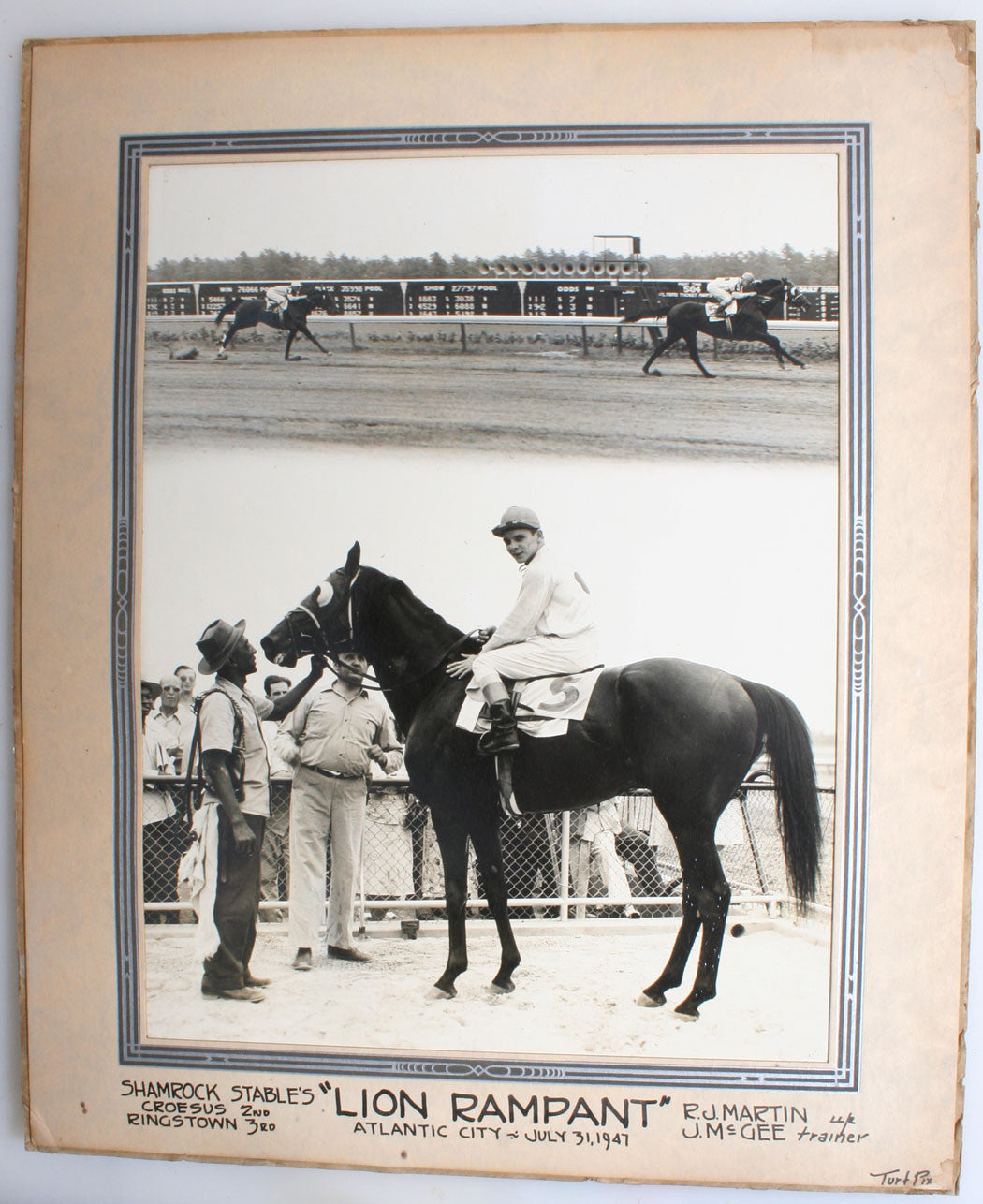 LION RAMPART, ATLANTIC CITY, 1947 HORSE TRACK WINNER. SHAMROCK STABLES.