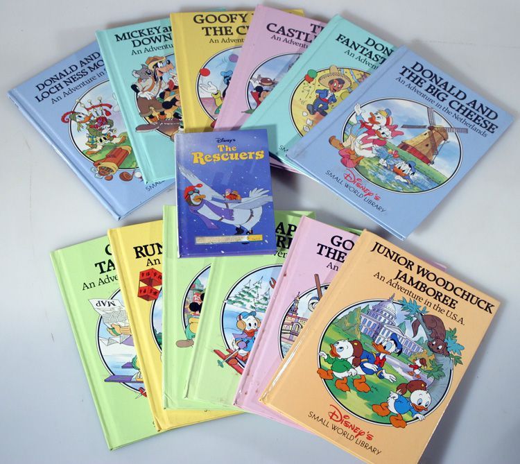 Vintage Disney's Small World Library Books Set of 12 + Bonus The Rescuers - Collectible Lot, Mixed Condition