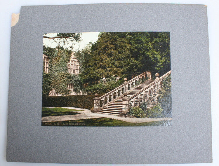 6X9 EARLY COLOR PHOTOCHROME OF TUDOR HOME HADDON HALL GARDENS - ENGLAND