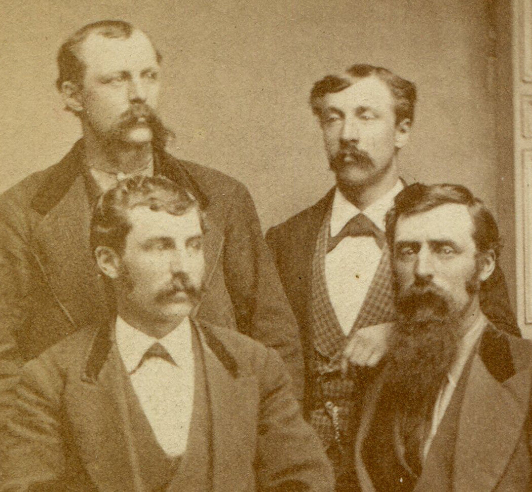 MEN VERY IMPRESSED W/THEIR FACIAL HAIR. GROUP PHOTO. CDV. FARMINGTON, ILL.