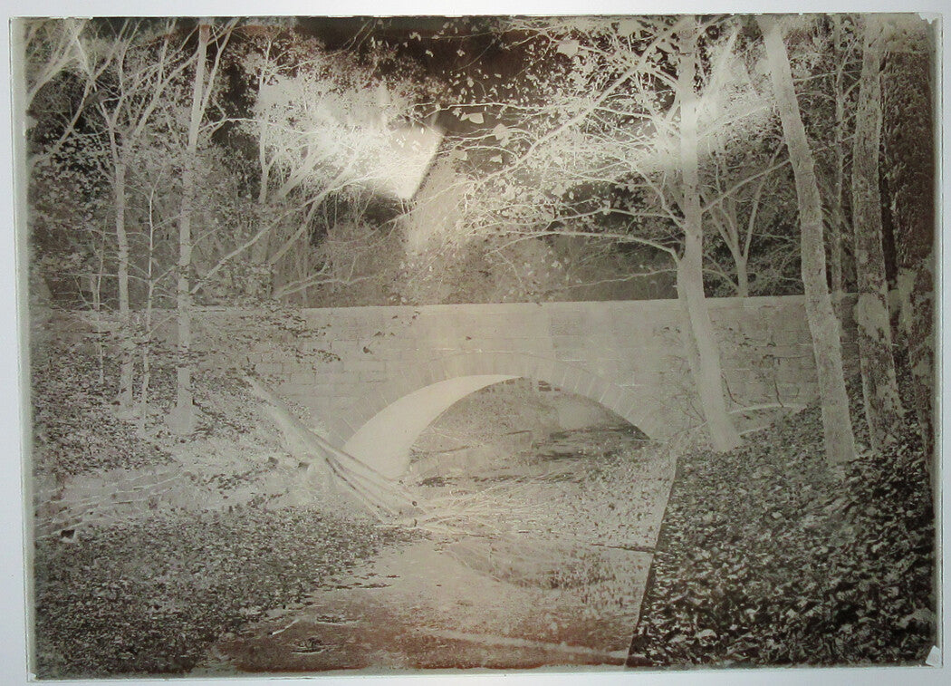 ALLEGHENY COUNTY, PA. BRIDGE AND STREAM. 5 X 7 GLASS PLATE NEGATIVE,CIRCA 1910s.