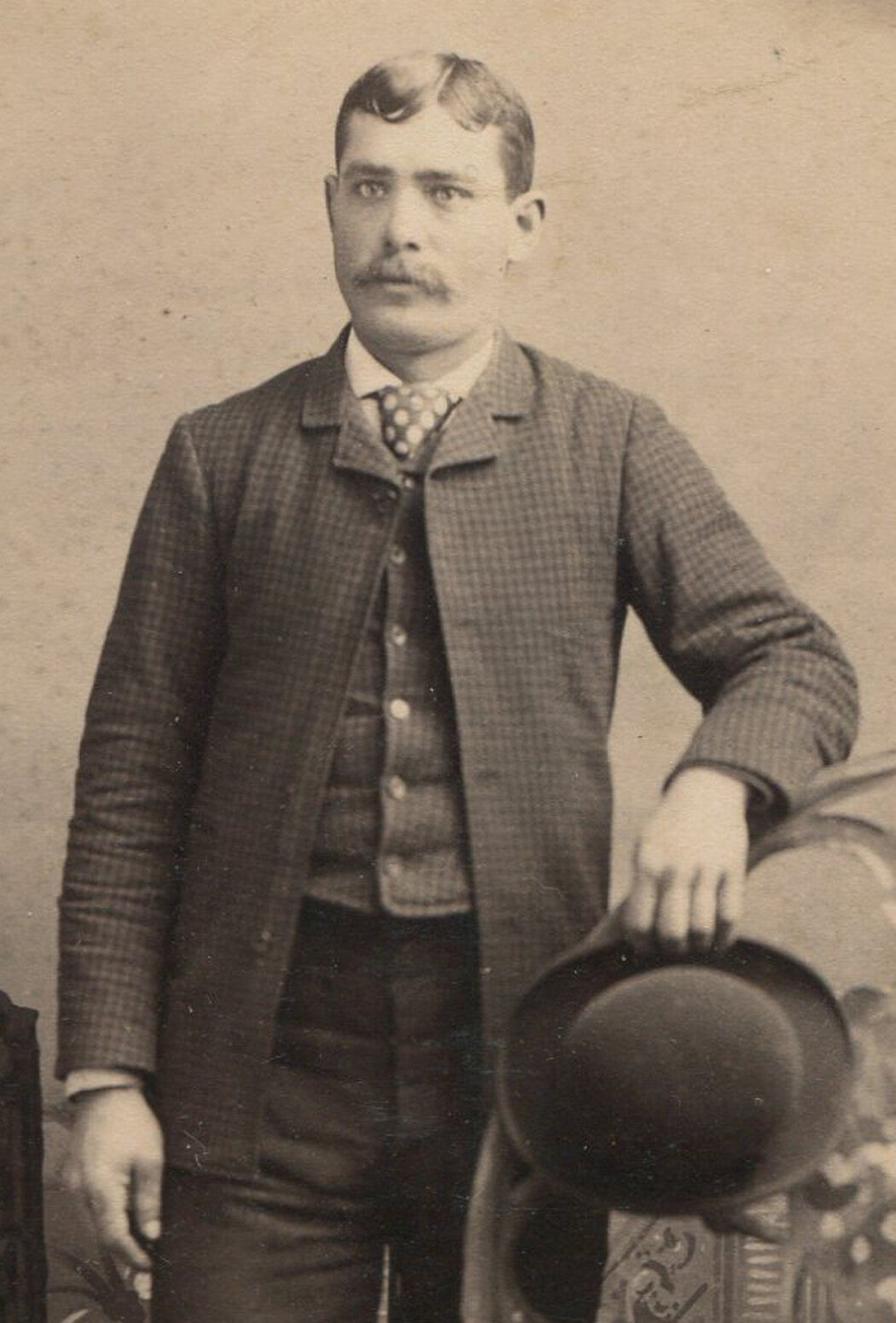 Vintage Cabinet Card Photo: Man Holding Bowler Hat, Humboldt Iowa