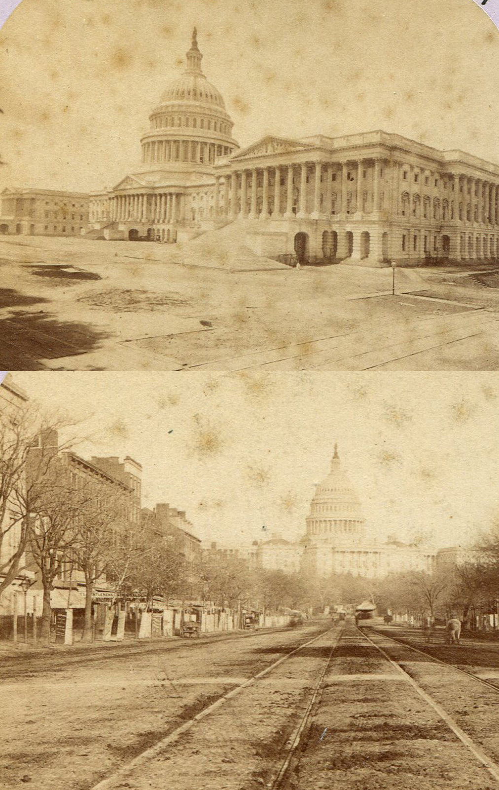 U.S. CAPITAL BUILDING. UNIQUE FRAMING OF EXTERIOR. STEREOVIEW, 2 SET.