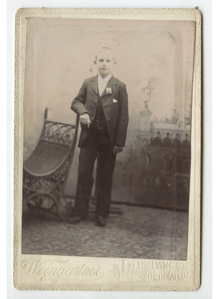 Vintage Cabinet Card Photo: Man with Corsage, Cincinnati OH, Weingartner portrait