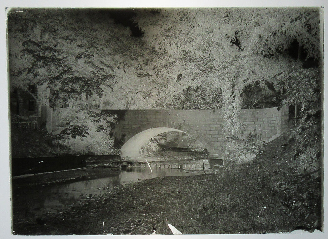 ALLEGHENY COUNTY, PA. BRIDGE AND STREAM. 5 X 7 GLASS PLATE NEGATIVE,CIRCA 1910s.