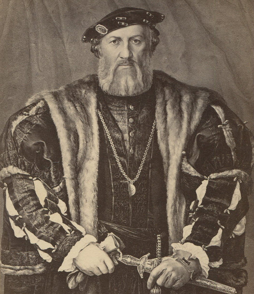 Vintage cabinet card photo: Hubert Morett, goldsmith to Henry VIII, 19th-century royal portrait