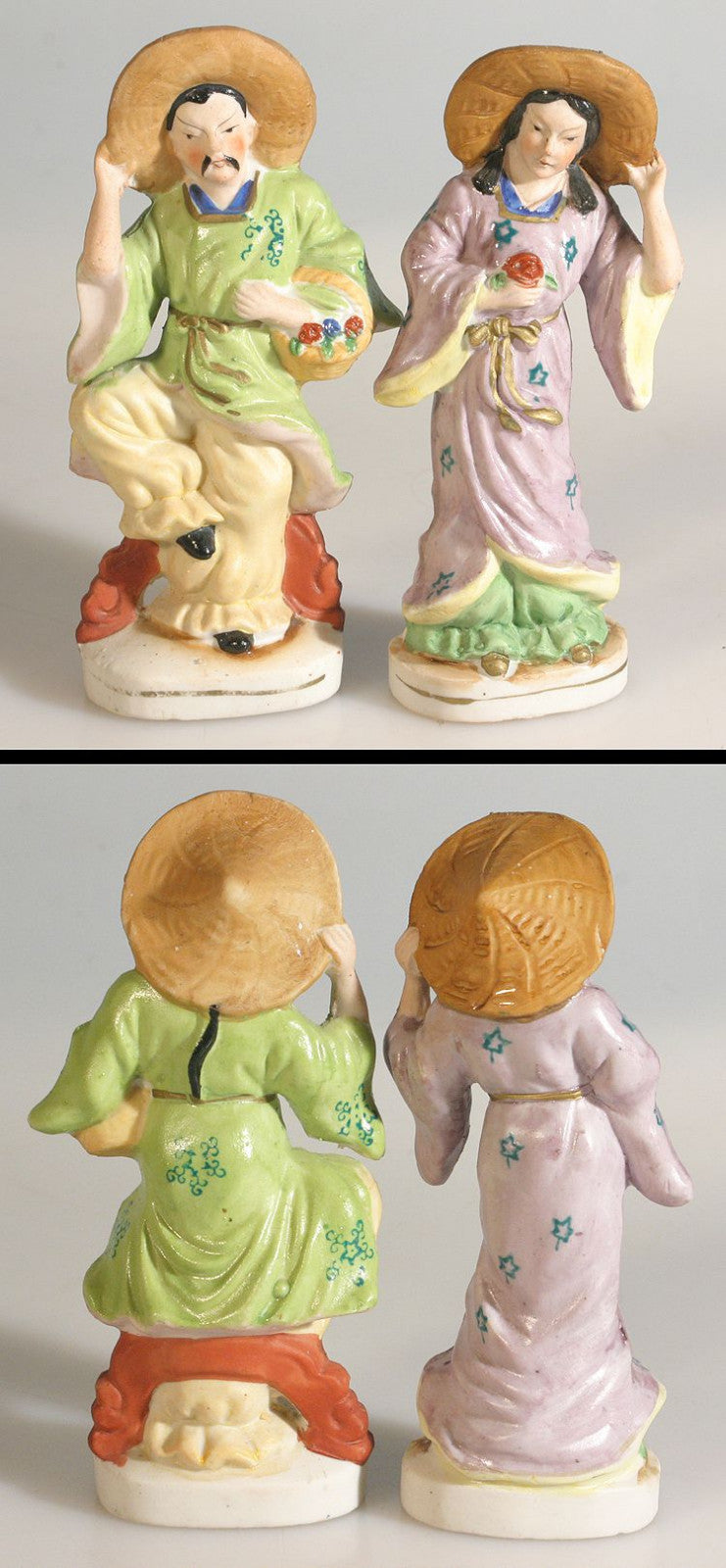 Vintage Porcelain Figurines, Man & Woman - Set of 2, Made in Occupied Japan, 6.25 Inches Tall, No Chips