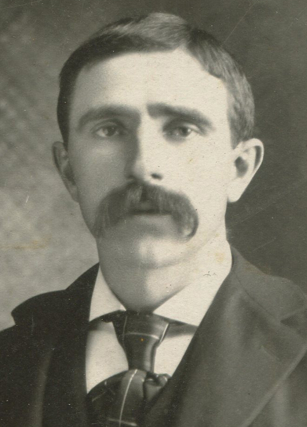 Vintage 1890s Sad Eyed Man with Broom Mustache on Card - Silver Print, Original Photo