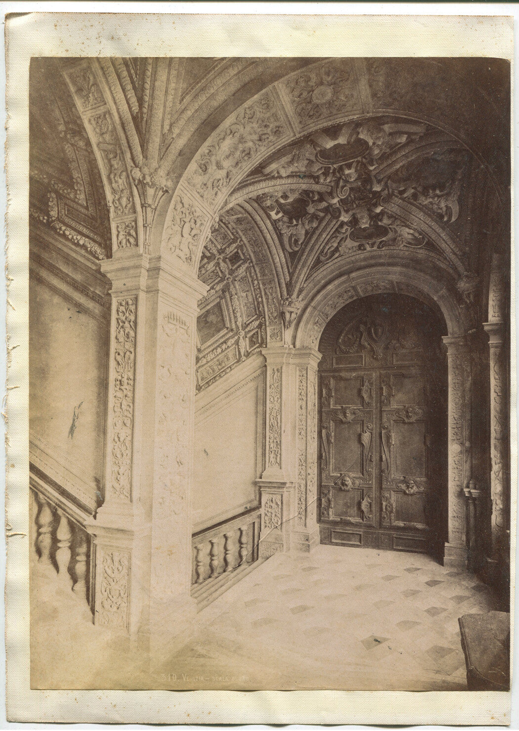 ARCHITECTURAL VIEW, INTERIOR. ORNATE STAIR LANDING, ITALY. 1860 ALBUMEN.