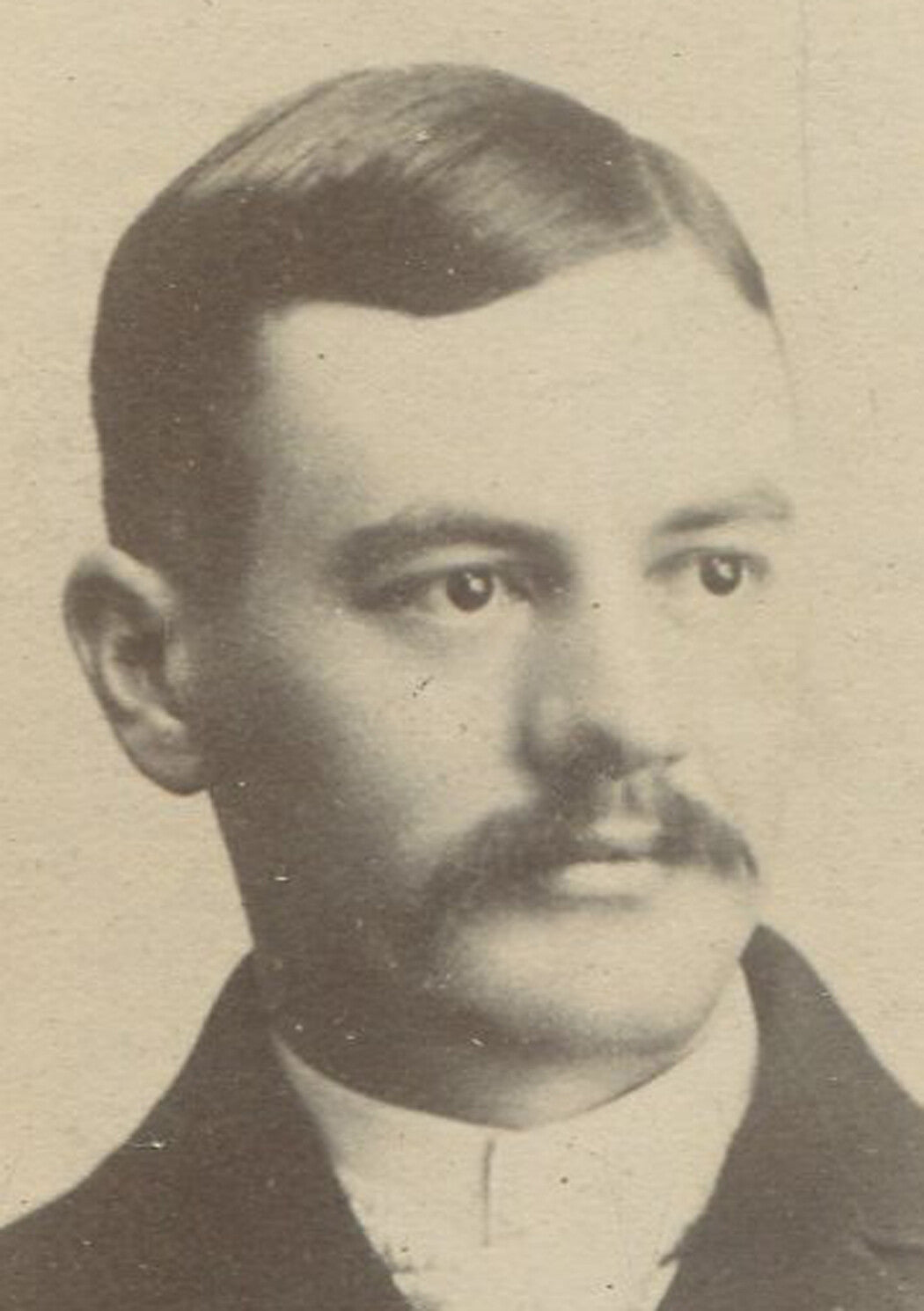 Vintage Man Portrait Photo with ID on Card Back - Smooth Hair, Mustache, 7.25 x 2.75 in, Original