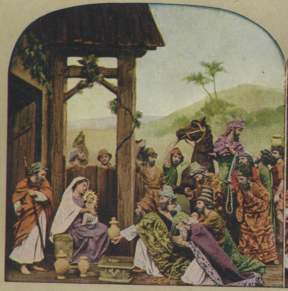HOLY FAMILY, BABY JESUS + WISE MEN, COLOR STEREOVIEW