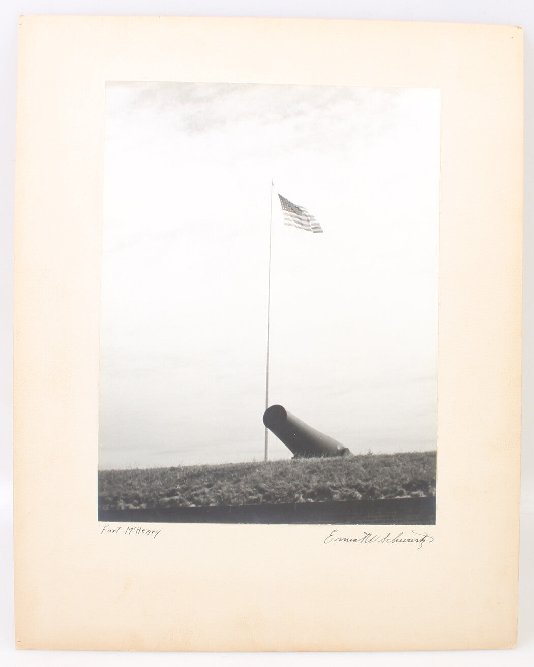 Fort McHenry, Ernest W Schwartz Photo - Cannon and Flag, 13.75x10 Print