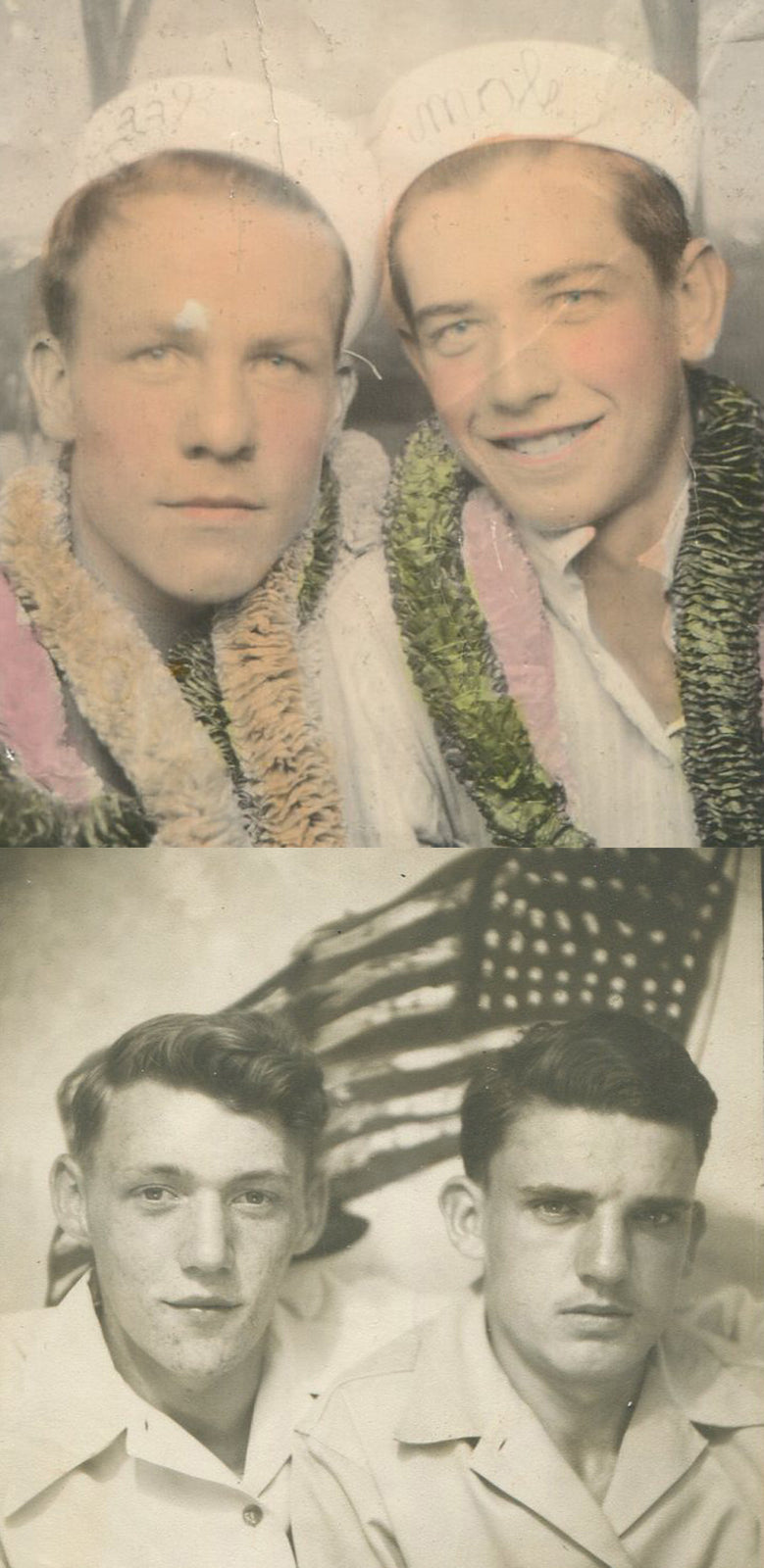 MEN IN CLOSE AFFECTIONATE POSE. ONE SILVER PRINT, TINTED. TWO SET.